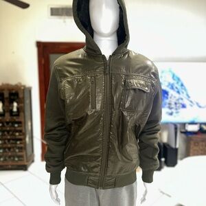 Men's Olive Bomber Jacket with Hood
